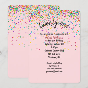 Invitation confetti 21e fête d'anniversaire