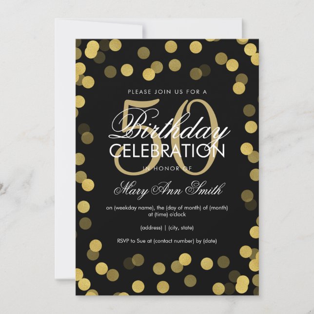 Invitation Confetti 50e anniversaire de l'élégante Gold Foil (Devant)