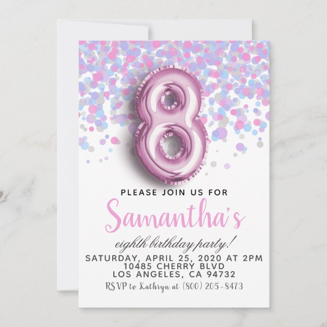 Invitation Confetti 8e anniversaire (Devant)
