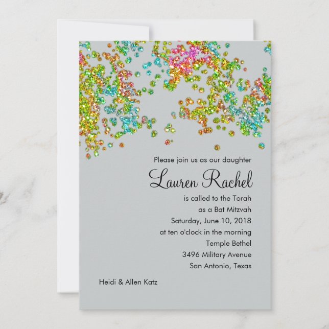 Invitation Confetti bat mitzvah Glitterie (Devant)