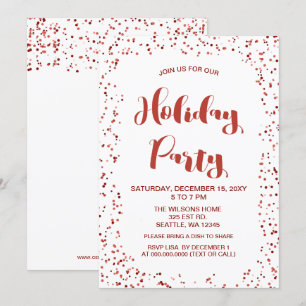 Invitation Confetti blanc et rouge Fête moderne