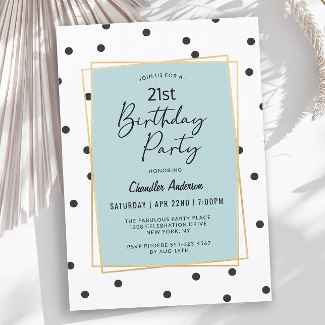 Invitation Confetti bleu clair Pois fête du 21e anniversaire (Personalize this invitation for any age birthday! Available as printed and digital download!)