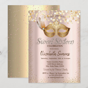 Invitation Confetti Chic Masque Rose Gold Sweet 16