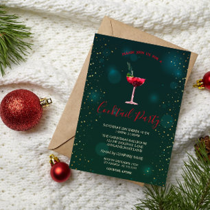 Invitation Confetti Cocktail Étoiles Vert Noël Fête