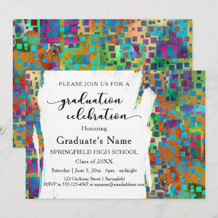 Invitation Confetti coloré & Brushstrokes Graduation Party