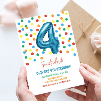 Invitation Confetti coloré quatre ballets 4e anniversaire gar