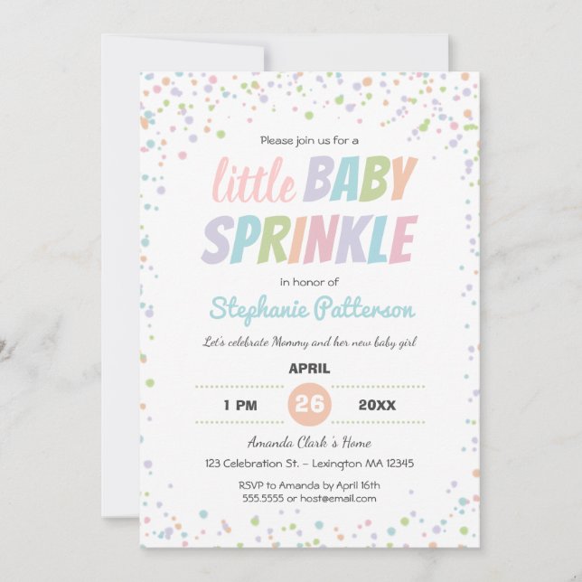 Invitation Confetti Colorée mignonne Petit Bébé Sprinkel Douc (Devant)