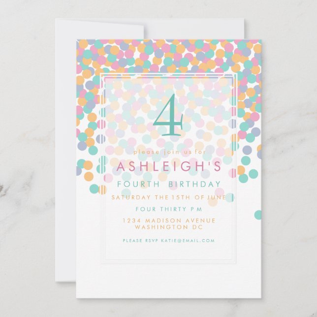 Invitation Confetti couleur pastel | Fête d'anniversaire pour (Devant)