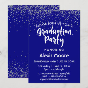 Invitation Confetti d'argent sur la marine, Graduation Party 