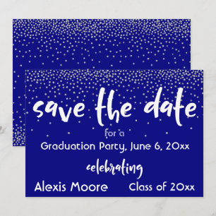 Invitation Confetti d'argent sur Navy/White, Save the Date 2b