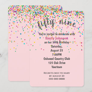 Invitation Confetti de fête du 59e anniversaire en rose