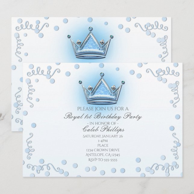 Invitation Confetti de la Couronne Blue & Silver (Devant / Derrière)