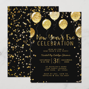Invitation Confetti de la fête de la Saint-Sylvestre Noir & O