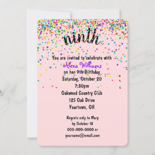 Invitation Confetti de la fête du 9e anniversaire