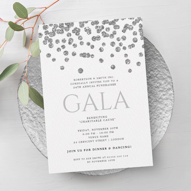 Invitation Confetti de la Parties scintillant d'argent du gal (Formal Corporate Gala Ball Silver Glitter Confetti Invitation)