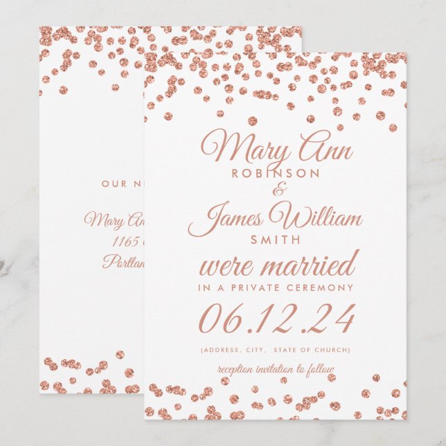 Invitation Confetti de la Parties scintillant d'or des Roses  (Devant / Derrière)