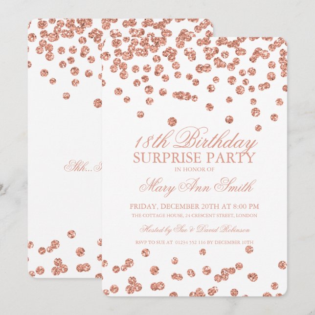 Invitation Confetti de la Rose d'or surprise 18e anniversaire (Devant / Derrière)