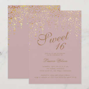Invitation confetti de parties scintillant d'or sur sweet six