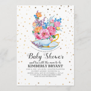 Invitation Confetti d'or  Fête Florale du thé Baby shower