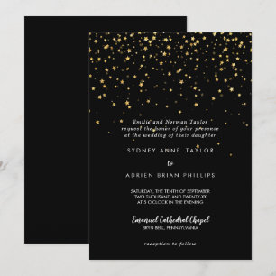 Invitation Confetti d'or   Mariage traditionnel noir