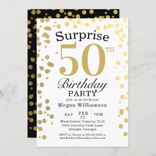 Invitation Confetti d'or moderne Black Surprise 50e anniversa