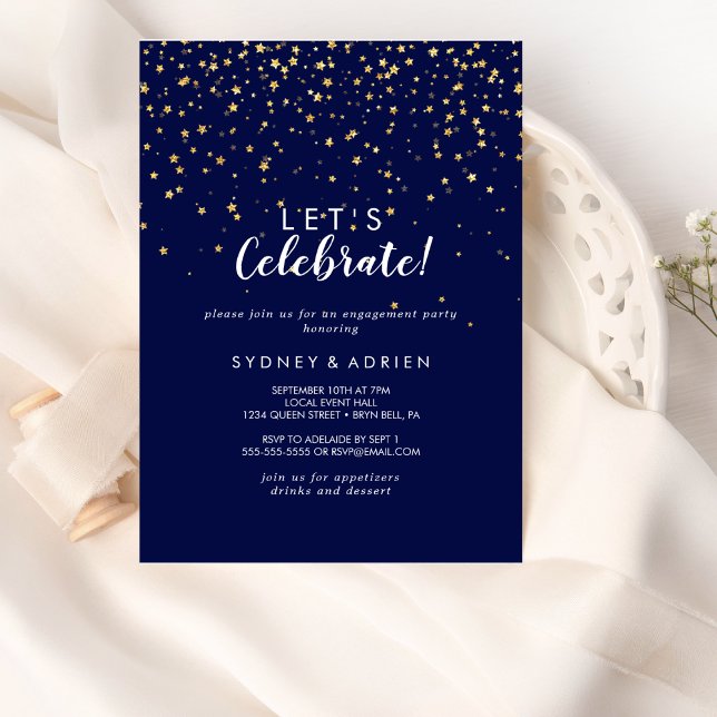 Invitation Confetti d'or | Navy Fêtons la fête (Créateur téléchargé)