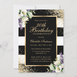 Invitation Confetti d'or noir Calla Lily 30e anniversaire
