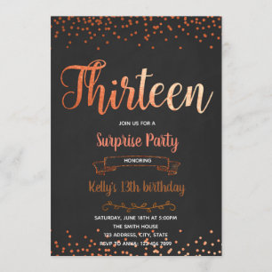 Invitation Confetti d'or Rose 13e anniversaire