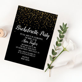 Invitation Confetti d'or sur Black Bachelorette Party