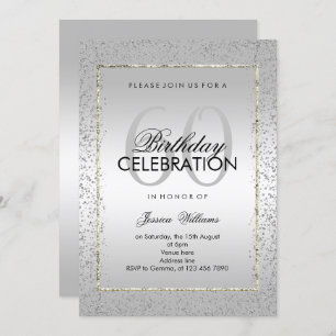 Invitation Confetti en argent élégant 60e anniversaire