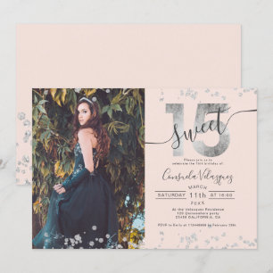 Invitation Confetti en feuille d'argent photo brouillant Quin