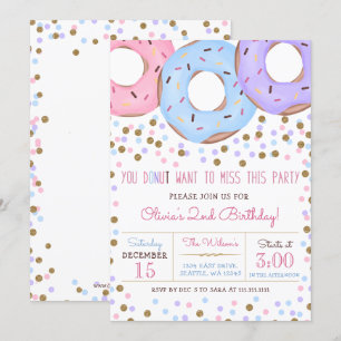 Invitation Confetti en or rose beignets fête d'anniversaire