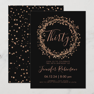 Invitation Confetti Gold Black Rose de la fête du 30e anniver