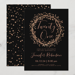 Invitation Confetti Gold Black Rose du 21e anniversaire