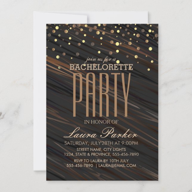 Invitation Confetti Gold Sparkle Élégante Bachelorette (Devant)