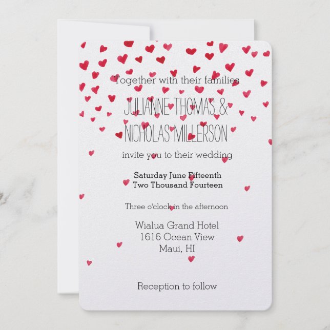 Invitation Confetti Hearts Mariage (Devant)