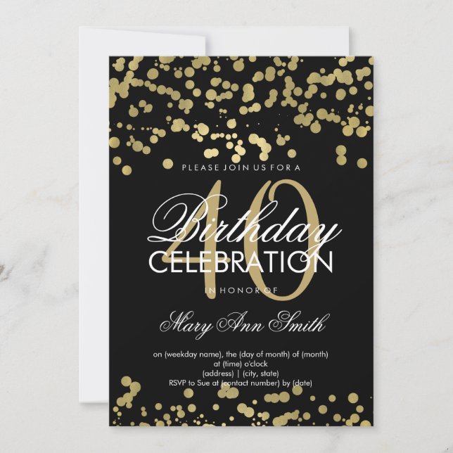 Invitation Confetti moderne 40e anniversaire fête Gold Foil (Devant)