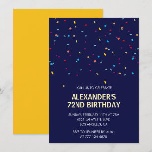 Invitation Confetti moderne bleu marine Hommes 72e anniversai