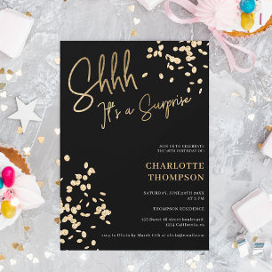 Invitation Confetti moderne or noir photo surprise Sweet 16