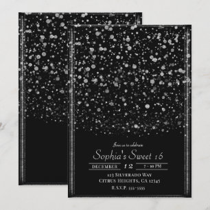 Invitation Confetti noir et argenté 16 parties