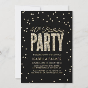 Invitation Confetti Noir et Or 40e anniversaire