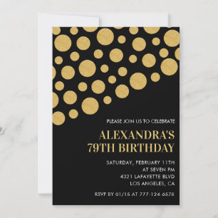Invitation Confetti Or Noir Chic pour 79e anniversaire