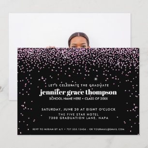 Invitation Confetti Pink and BLACK Photo Graduation Party