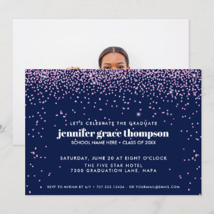 Invitation Confetti Pink and BLUE Photo Graduation Party