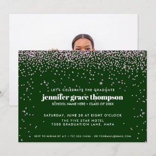 Invitation Confetti Pink and Green Photo Graduation Party