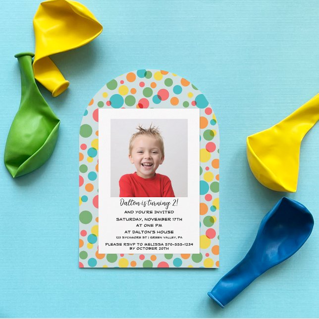 Invitation Confetti Pois Boys Photo fête d'anniversaire (Créateur téléchargé)