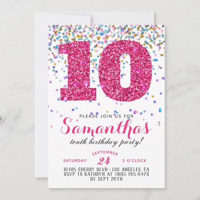 Invitation Confetti pour le 10e anniversaire (Devant)