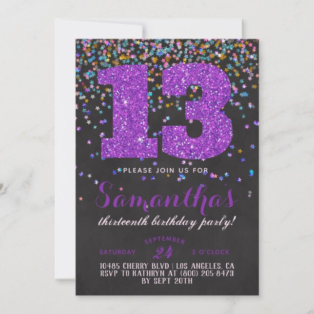 Invitation Confetti pour le 13e anniversaire (Devant)