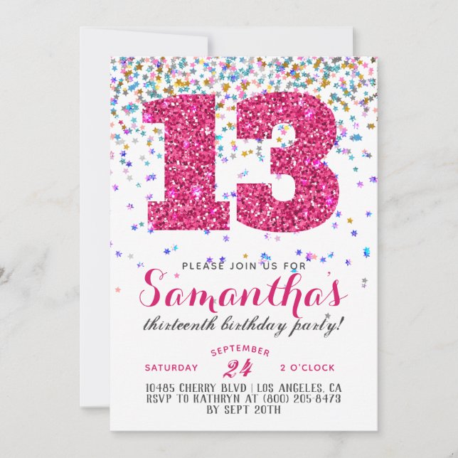 Invitation Confetti pour le 13e anniversaire (Devant)