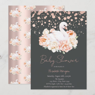 Invitation Confetti Rose Gold Floral Baby Swan Baby shower
